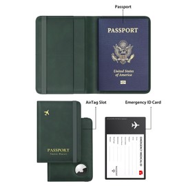 Stouchi Passport Holder with Airtag Slot, Airtag Passport Wallet for Men, Slim Leather Passport Holder Case Family for Travel Anti-Lost, Green