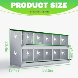 TOCRETOARE Chicken Nesting Boxes, 10 Hole Nesting Box for Laying Eggs, Heavy Duty Metal Nest Boxes for Chicken and Poultry to Collect Eggs, Chicken Laying Boxes Hens Chicken Coop Box
