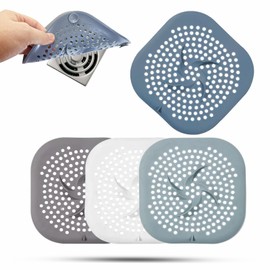 Sgdazo Drain Cover with Suction Cups, 4 Pack Hair Catcher Shower Drain Strainer Protector with TPR Material for Bathroom, Bathtub, Kitchen Sink, Easy to Clean, Household Use (Blue, Grey, Green, White)