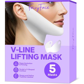 FairyFace Mascarilla Reafirmante V-Line(Paquete de 5) Mascarilla Lifting V-Line, Reductor de Papada, Parche de Hidrogel Lifting para La Barbilla con Colágeno Y Aloe, Mascarillas Reafirmantes para Dar