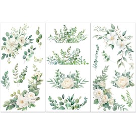 PLIGREAT 3 Sheets Eucalyptus Leaves Rub on Transfers, Rustic Vines Rub on Decals for Furniture and Crafts Waterproof Plants Florals Transfer Stickers for Wood Dressers Furniture Transfer Decals