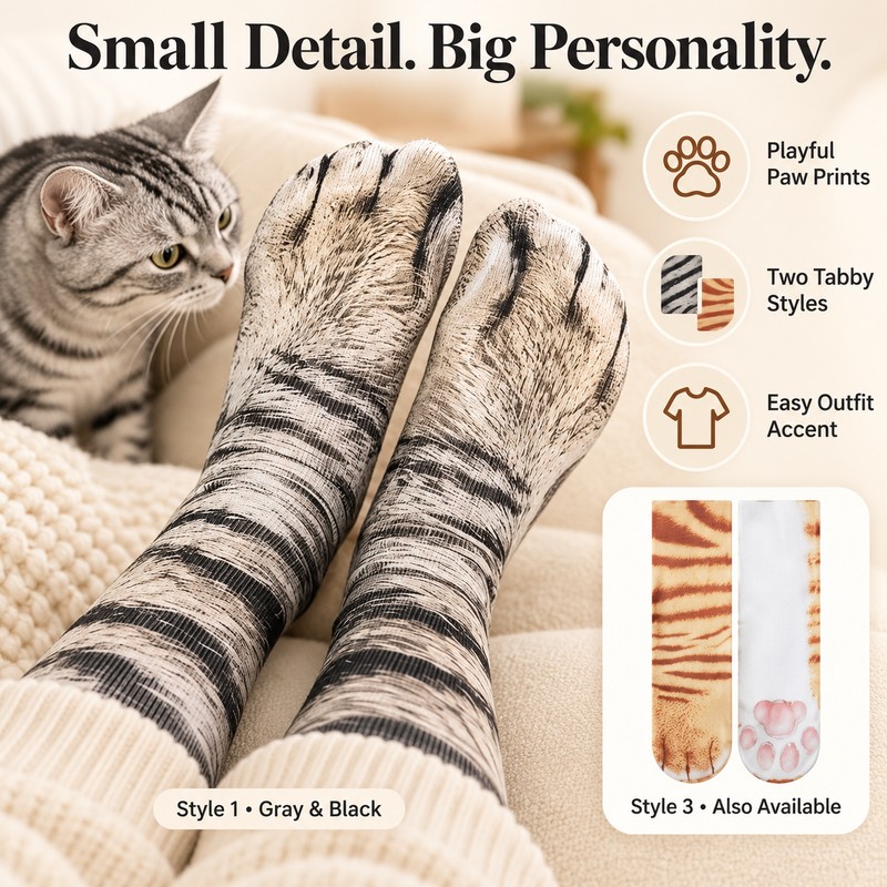 Animal Paw Socks for Playful Everyday Wear – Realistic Cat