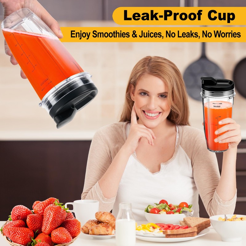 2Pcs Replacement 16oz Blender Cups with 4Pcs Sip & Seal