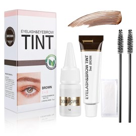 Brown Eyebrow Tint Kit - 2-in-1 Eyelash Tint & Eyebrow Dye Dark Brown - Natural Eye Lash and Eye Brow tint - Brown Eyelash Dye Last to 4 Week - Waterproof Brow Dye Fast Colouring