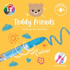 Legami - Set di 12 Pastelli a Cera Teddy Friends, a Rotazione, Tratto morbido e Colori intensi, Lavabili, Punta 8 mm, da non temperare, 1.6 x 13.3 x 1.8 cm