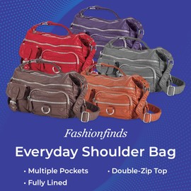 Versatile Vegan Leather Bag with Multiple Pockets - Double-Zip Top, Fully Lined Compartments - Adjustable Buckle Strap - Reinforced Bottom - 12" x 8