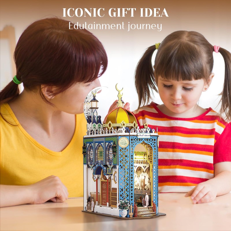 DIY Book Nook Kit, 3D Wooden Puzzle Mosque Miniature Booknook