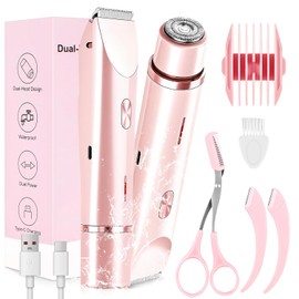 Depiladora Electrica Mujer, 2 En 1 Rasuradora Mujer, USB Recargable, Con 3 Pcs Perfilador Recortador de Ceja, Afeitadora Femenina Sin Dolor para el Vello Facial, Cejas, Axilas y Zona del Bikini
