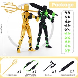 Starnearby 2PCS T13 Assembly Completed Lucky 13 Action Figure, 3D Printed Multi-Jointed Movable Titan 13 Action Figure Dummy13 with 4 Weapons & 12 Hands Sets, Kids' Presents Adults' Desktop Decoration
