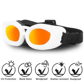 NICERINC PET Dog Goggles, UV/Wind/Dust/Fog Protection Pet Sunglasses with Adjustable Strap, Small Breed, White, Small, Outdoor, Summer