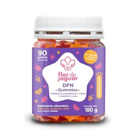 FLOR DE JAGUAR  DFN Gummies 90 pzs  Deliciosas Gomitas con Probióticos  Vitaminas y Minerales  Sabor mandarina, uva y fresa  Apoya tu bienestar...    