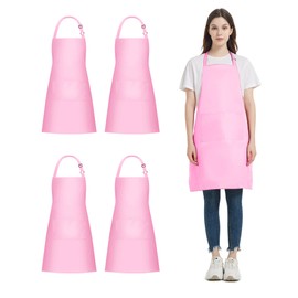 atopo 4 Packs Chef Apron with 2 Pockets, Waterproof Adjustable Apron for Men Women Perfect for Kitchen Cooking Baking Gardening Restaurant BBQ Coffee House, Professional Apron (Pink)