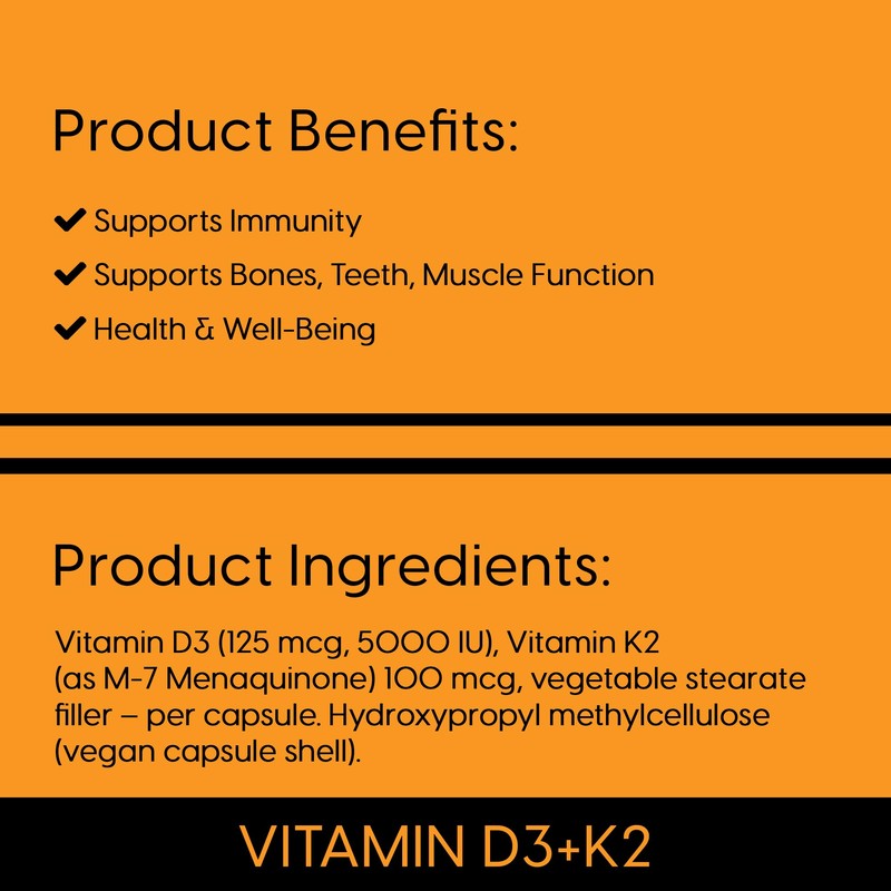 Vitamin D3 + K2 Capsules | 5000 IU Vitamin D3