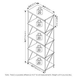 Furinno Besi 5-Tier Industrial Multipurpose Shelf Display Rack with Metal Frame, Wide, Finn Oak