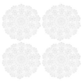 sourcing map 4Pcs Handmade Crochet Placemats, 16inch Round Retro Table Mat Doilies Vase Mat Coaster Sunflower for Dining Table Home Decoration, White