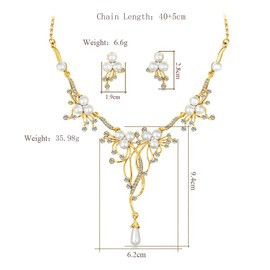 Zolkamery Bridal Jewellery Sets for Women, Crystal Necklace & Stud Earring Set with Pearls, Gold Wedding Jewellery Sets for Brides Bridesmaid, Women's Jewelry for Wedding Evening Birthday