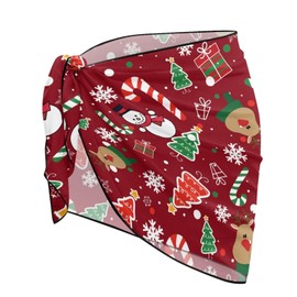 Annejudy Sarong Wrap Coverups for Women Beach Bikini Quick Dry Cover Up Soft Sheer Chiffon Short Skirt One Size, Easy to tie, Christmas Snowman, One Size