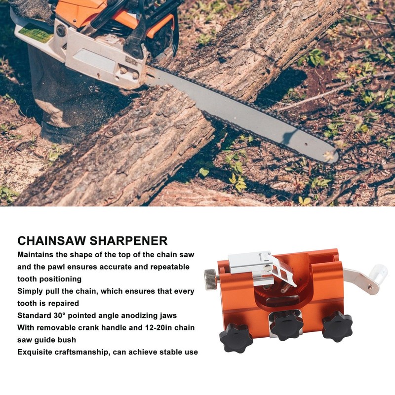 Orange Hand Cranked Chainsaw Sharpener 30° Portable Manual Chainsaw Chain