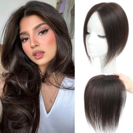 SARO-UP Hair Toppers for Women Real Human Hair Toppers for Women 3 * 4.5 Inch Hand-Tied Swiss Lace Base Topper No Bangs 10inch Hairpieces for Thinning Hair (Dark Brown)