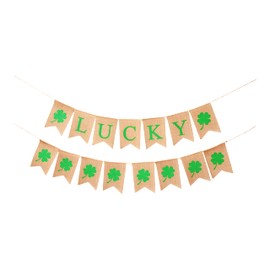 Mandala Crafts Burlap Happy St Patricks Day Banner for St Patricks Day Decorations – Irish Four Leaf Clover Lucky Banner Green Shamrock Garland
