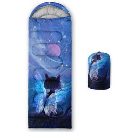 Axolotl Sleeping Bag for Adults,Cute Butterfly Cat Sleeping Bag Lightweight Warm Portable Outdoor Indoor,Waterproof Cold Weather Sleeping Bag Compression Sack for Camping Backpacking Hiking