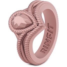 Rinfit Silicone Rings for Women - Pear Engagement Silicone Ring - Womens Rubber Wedding Bands - Rose Gold Ring - Size 10