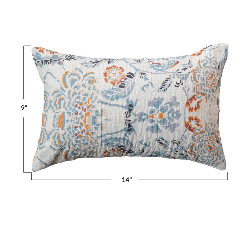 Creative Co-Op Floral Cotton Lumbar Pillow, Multicolor