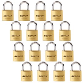 SEPOX® 16 Pcs Pack Solid Brass Padlock with Same Keys 24 Pcs, Heavy Duty & Compact Body 30mm 1-3/16", Small Lock & Key with Big Handle, Keyed Alike for gate, Gym Locker, Hasp, Tool Box