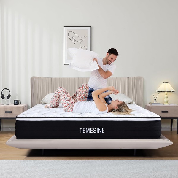 TEMESINE Queen Mattress, 10 Inch Hybrid Memory Foam Mattress in