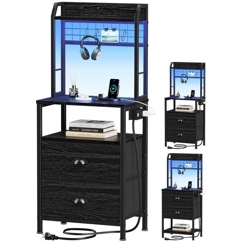 Furologee 41'' Tall Nightstand with Charging Station, Bedside Table with