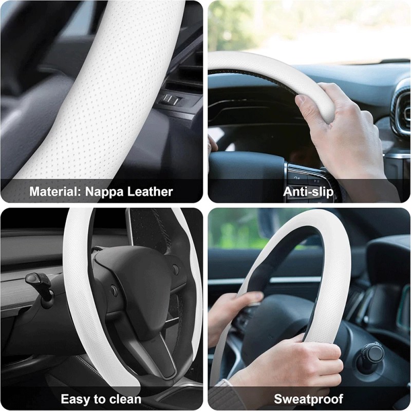hxontheway 100% Real Nappa Leather Steering Wheel Cover Universal fit