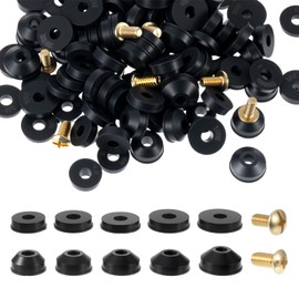 116 PCS Faucet Washer Kit with Brass Screws Flat Beveled Rubber Washers Screws Assortment for Outdoor Indoor Faucet Leak Repair (Black, Gold)