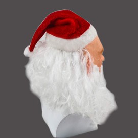 Christmas Santa Latex Mask Red Santa Hat and Beard Overhead Mask Costume Set Masquerade Party Fancy Dress