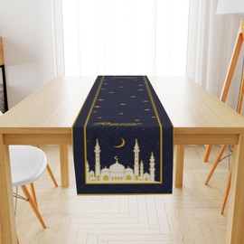 Ramadan Eid Mubarak Table Runner, Rustic Islamic Iftar Ramadan Kareem for Linen Table Decorations, Party Home Dinning Room Mantle Fireplace Decoration 13 x72 inches