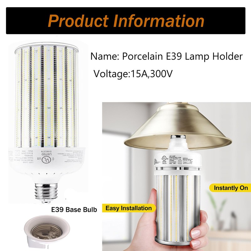 TWDRTDD E39 Mogul Base Light Socket, Porcelain Lampholder, Waterproof E39