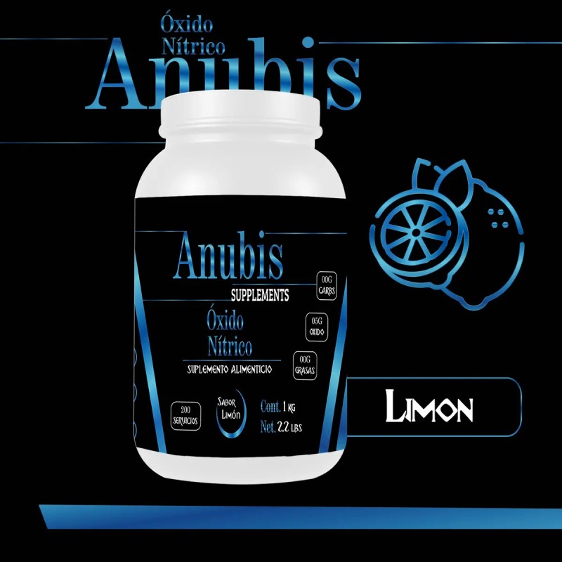 Óxido Nítrico Polvo Anubis 1kg Pre Entreno 200 Servicios Limón