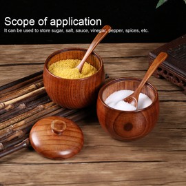 Mini Sugar Bowl with Lid and Spoon, 2 Set Sugar Bowls Japanese Wooden Salt and Pepper Box Seasoning Containers for Spices Salt Cellar Flavoring