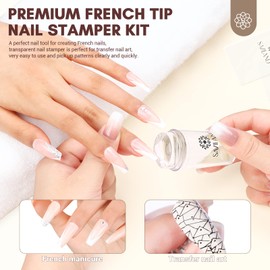 Saviland French Tip Stamp: 14PCS French Tip Tool with Replaceable Nail Stamp Head, Clear Silicone Nail Stamper with Scrapers for French Manicure Home DIY Nails Art Salon