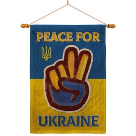 Ukraine Flag Peace Ukraine Burlap House Flag Dowel Set Support Cause Stand with Ukrainian Decoration Banner Small Garden Yard Gift Double-Sided, Made in USA
