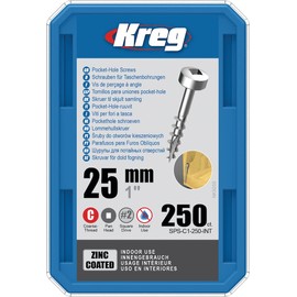 Kreg Pocket-Hole 25mm Zinc Plated Flat Head Coarse Thread Bolts (Pack of 250)