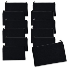 Nicheez Solid Canvas Zipper Pouches, Set of 12, Black, Art Deco