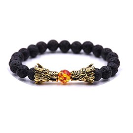 Chandria's Treasures Black Natural Lava Stone Dragon Head Energy Beads Bracelet