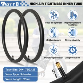 Dioty 2Pack Bike Tires Set: 24/26x2.125 inch Folding Replacement Puncture-Resistant Bicycle Tires and Pair 24/26-inch Inner Tubes with Tire Levers and Rim Strips for Beach or Urban City Commuter Bike