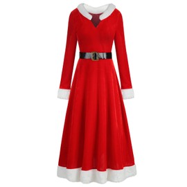 Colorful House Women Funny Christmas Costume Dress Adult Santa Claus Costume Mrs Claus Costume Dress(Red,Medium)