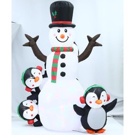 6 FT Snowman with 3 Penguins Suitable for Garden Decoration Christmas Christmas Decoration