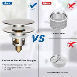 Hibbent Bathroom Sink Drain Stopper Anti-Clogging pop-up sink drainer stainless steel US - Brushed Nickel