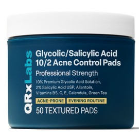 QRxLabs Salicylic & Glycolic Acid Acne Control Pads - 50 Count Jar - Glycolic & Salicylic - Bacne Treatment with Vitamins B5, C & E, Calendula & Green Tea