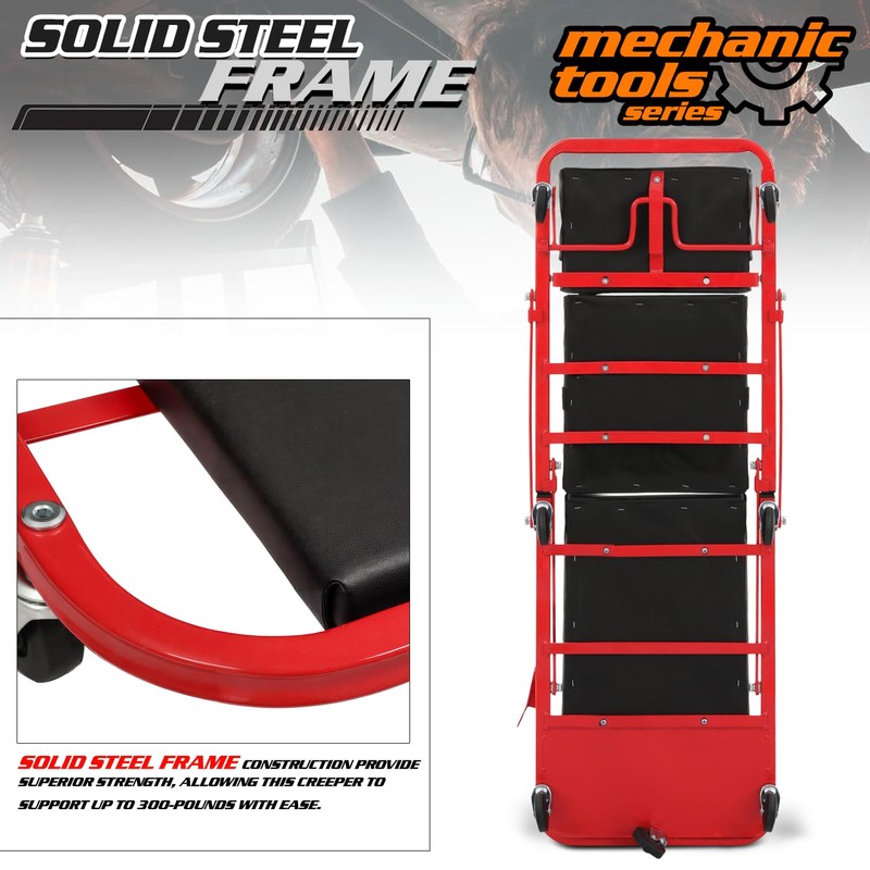 M-AUTO Heavy-Duty Convertible Mechanic Creeper, Z-Creeper 2-in-1 Creeper and Seat