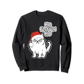 Fluffy funny cat in santa hat Merry Christmas Ho fluffin Ho Sweatshirt