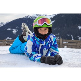 LULLABY KIDS Kids Winter Gloves Snow Gloves Boys Winter Gloves Windproof Youth Winter Ski Snow Snowboard Riding Ski Gloves, Black Stripes, L(10-12Y)